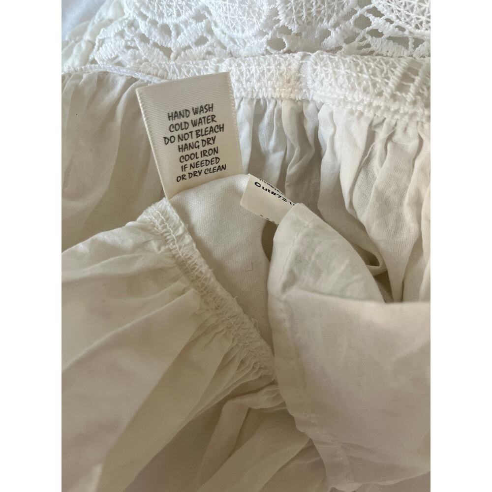 Adiva White Ruffle Eyelet Peplum Tank Top w/ Ruched Back Fairy | Size Medium - Picture 7 of 8